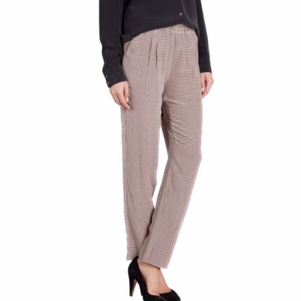 Equipment Hadley 100% Silk Houndstooth Relax Fit Elastic Waistband Dress Pants M - Picture 13 of 16